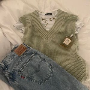Sage Green Oversized Knit Sweater Vest from Reserved